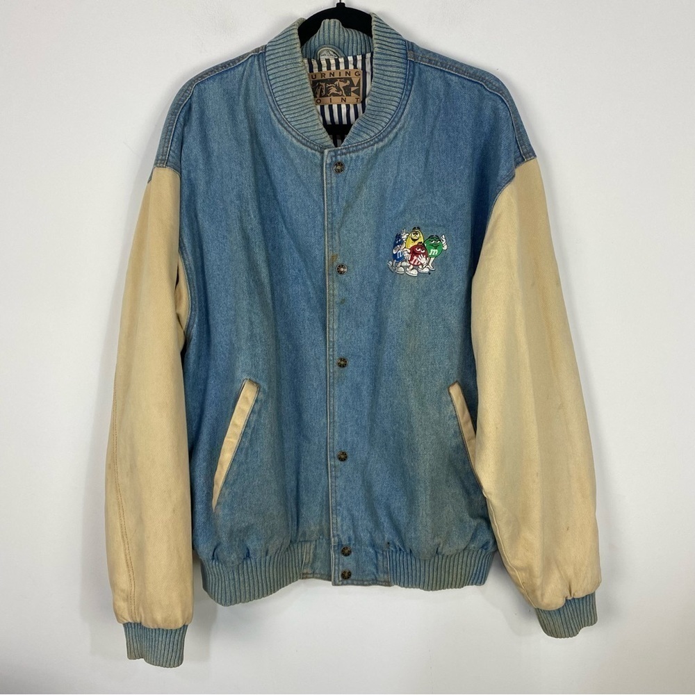 Vintage Turning Point M&M Embroidered denim bomber jacket button down